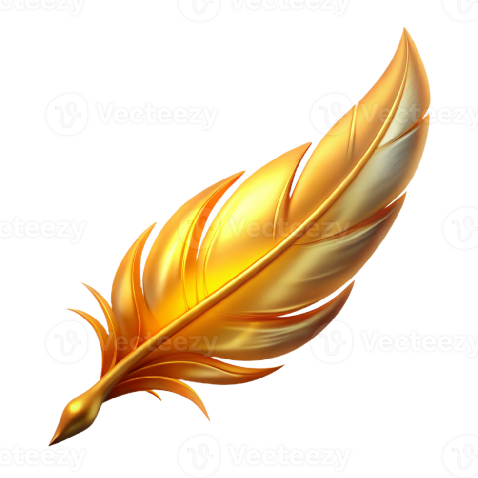 elegant traditional Golden Feather 3D Illustration premium png