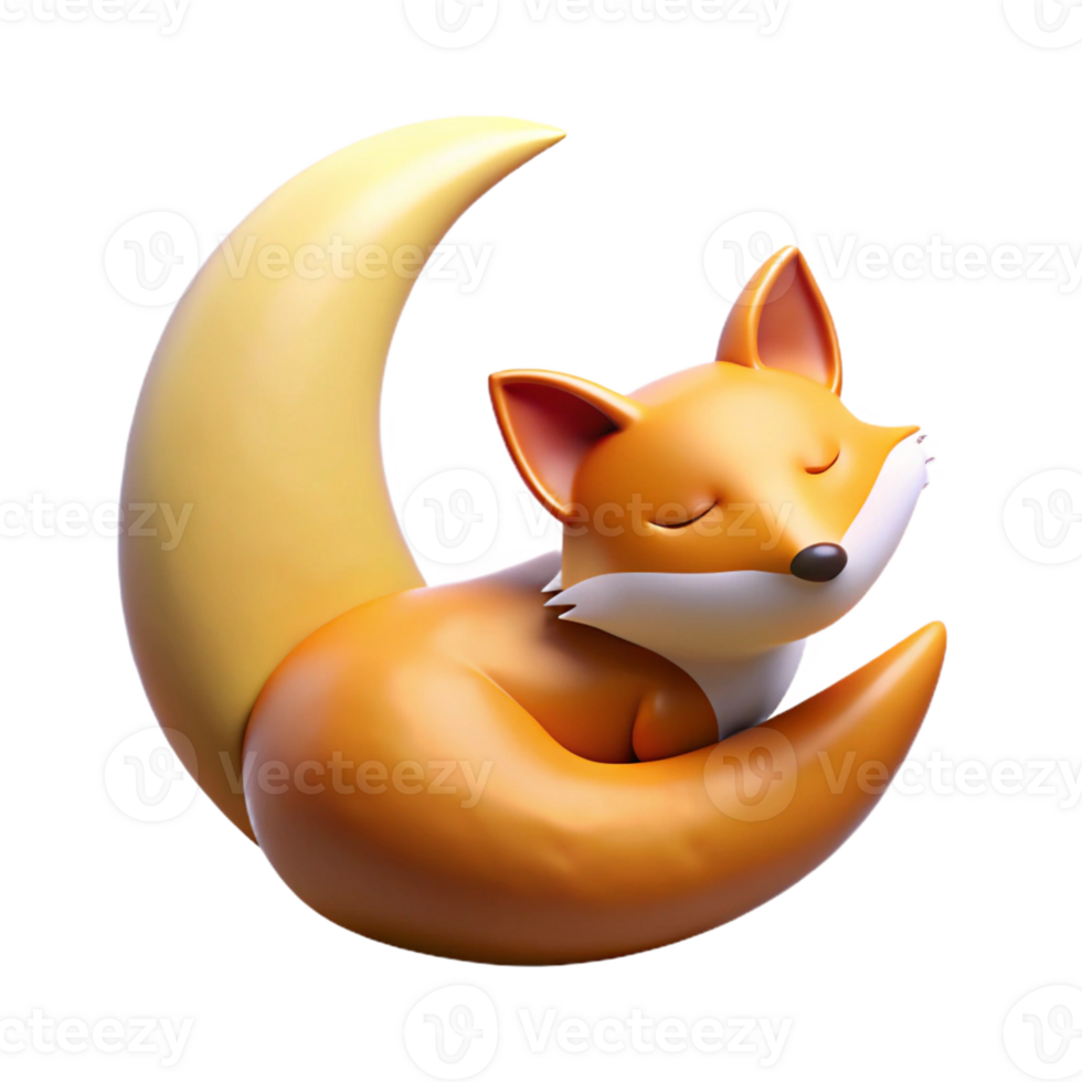 dramatic traditional Sleeping Fox 3D Render Illustration high resolution png