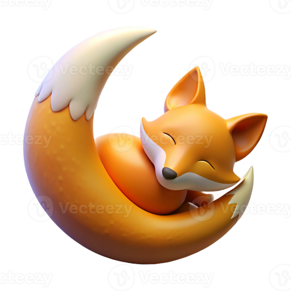 impressive modern Cute Fox 3D Render Sleeping on Crescent Moon genuine png