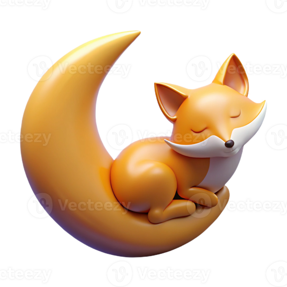 wonderful traditional 3D Render Sleeping Fox on Crescent Moon professional png