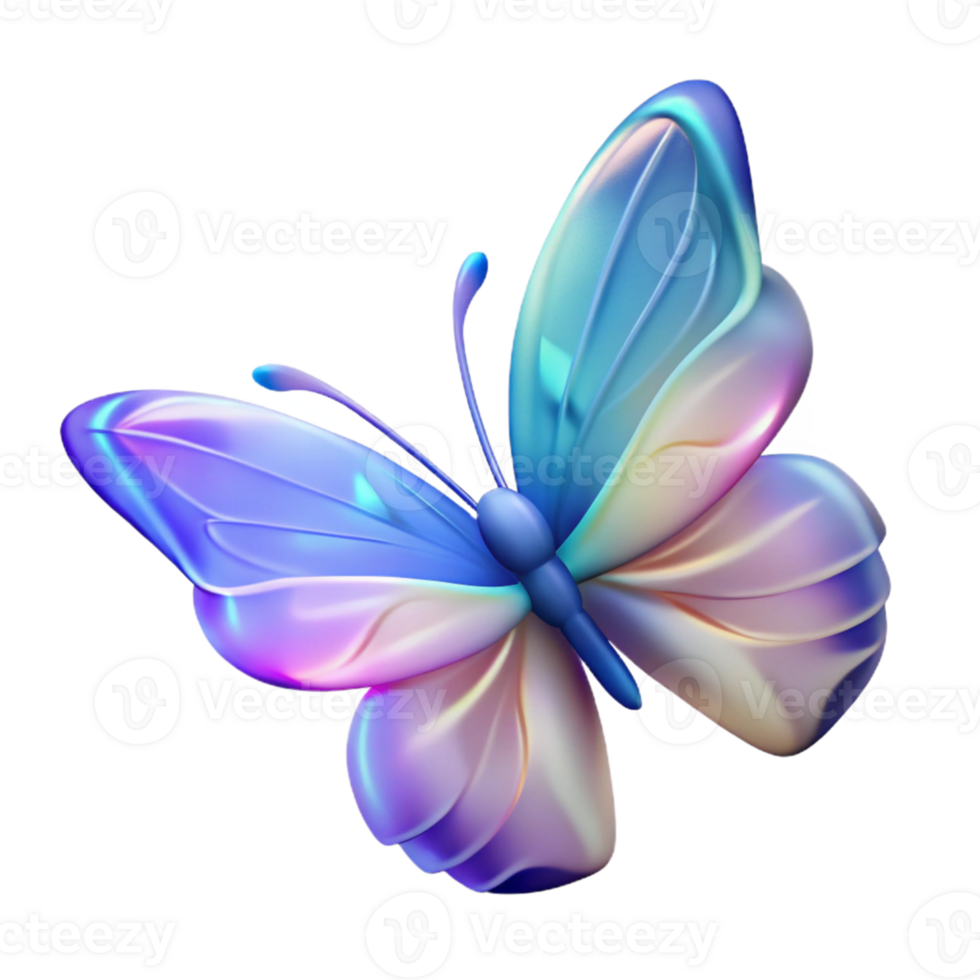 vibrant modern Iridescent Butterfly 3D Illustration authentic png