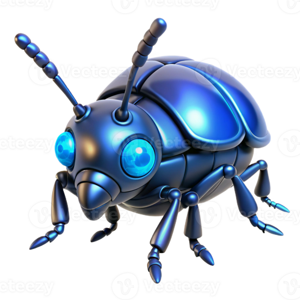 stunning minimalist 3D Render Shiny Metallic Blue Robot Bug 4K png