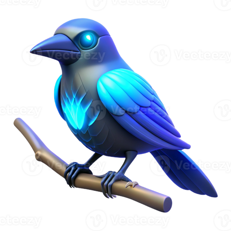 magnificent creative 3D Render Neon Bird on Branch exclusive png