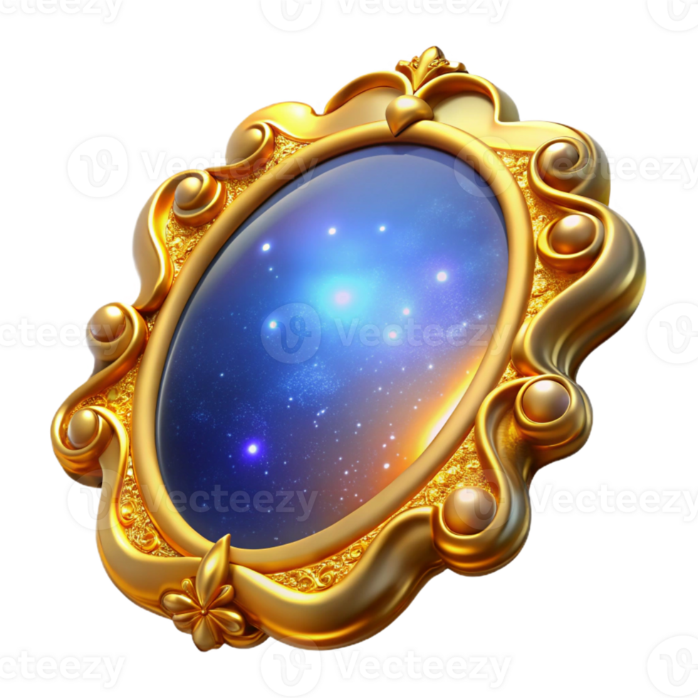 serene abstract Golden Ornate Mirror Reflecting Nebula 3D Illustration high quality png