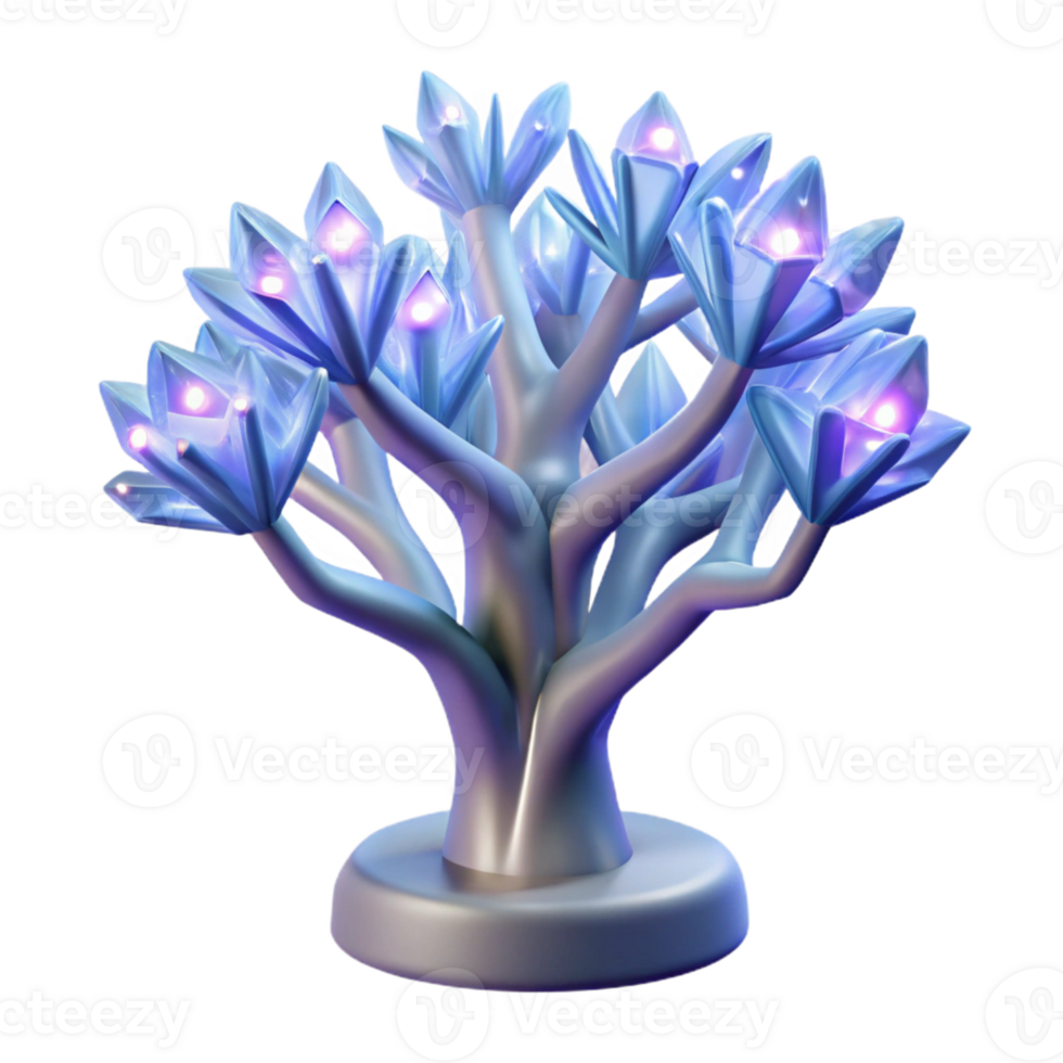 magnificent abstract Glowing Crystal Tree 3D Render exclusive png
