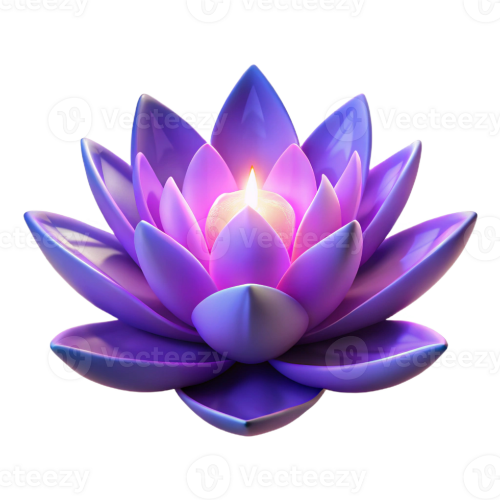 vibrant minimalist 3D Lotus Flower with Candle Illustration genuine png