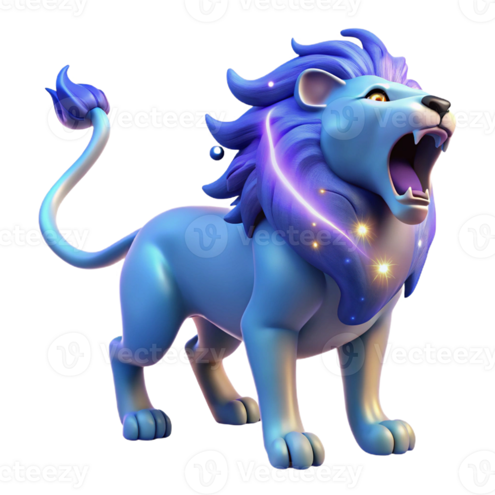 wonderful rustic Majestic Blue Lion 3D Render high quality png