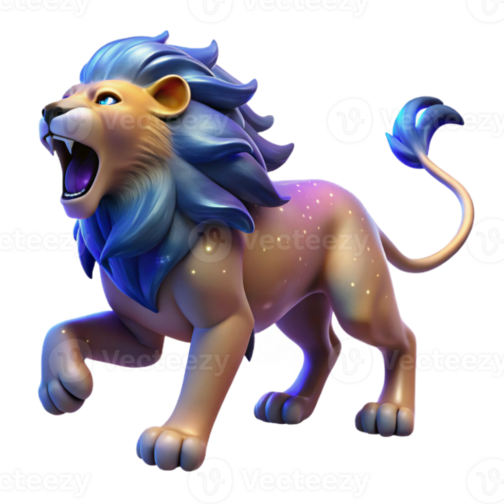 elegant artistic 3D Render of a Majestic Roaring Lion high resolution png