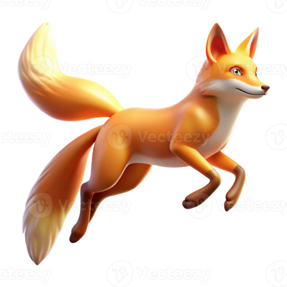 extraordinary vintage 3D Render of an Orange Fox Leaping high resolution png