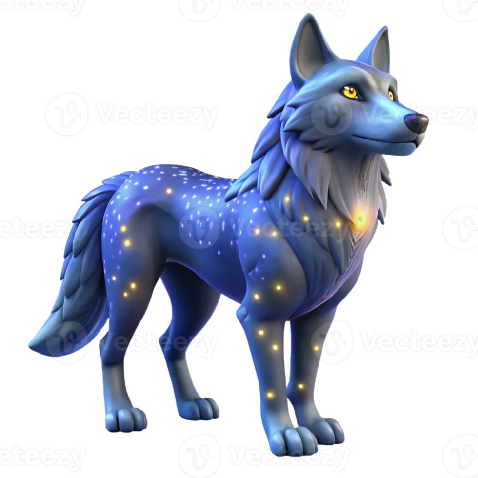 serene classic Celestial Wolf 3D Render detailed png
