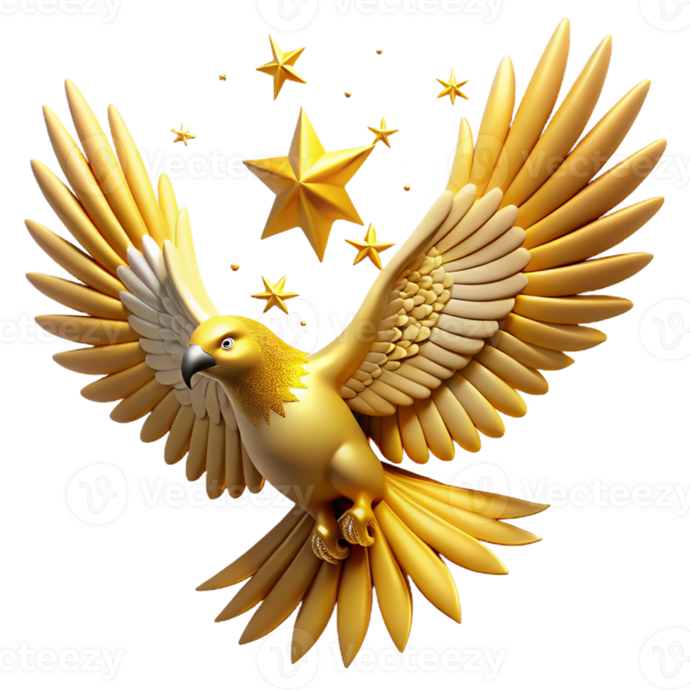 wonderful classic Golden Bird 3D Illustration with Stars detailed png