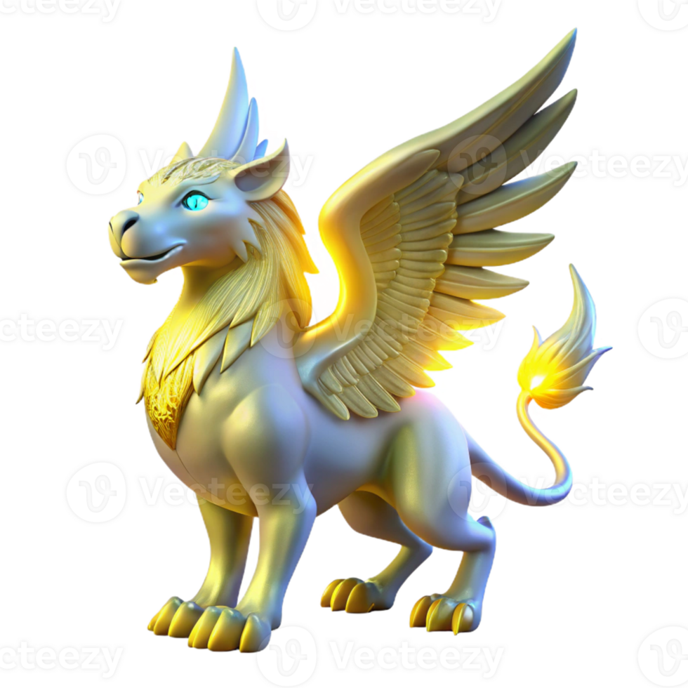 vibrant abstract Golden Gryphon 3D Render high resolution png
