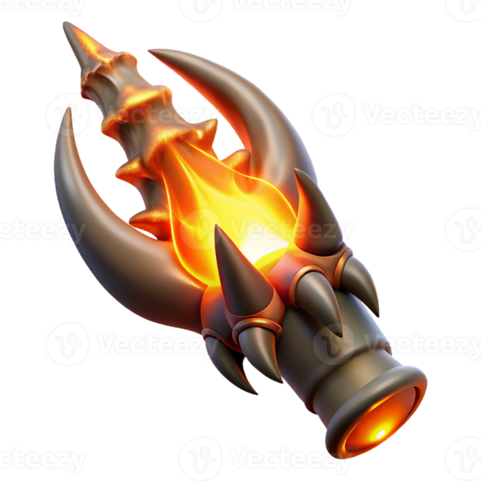 impressive rustic Fiery 3D Render of Fantasy Weapon premium png