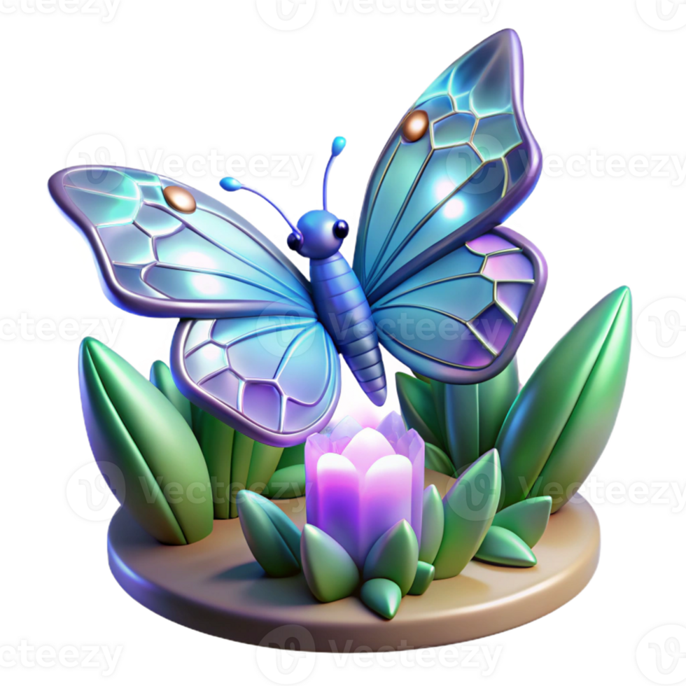extraordinary contemporary 3D Render of a Butterfly on Flower high resolution png