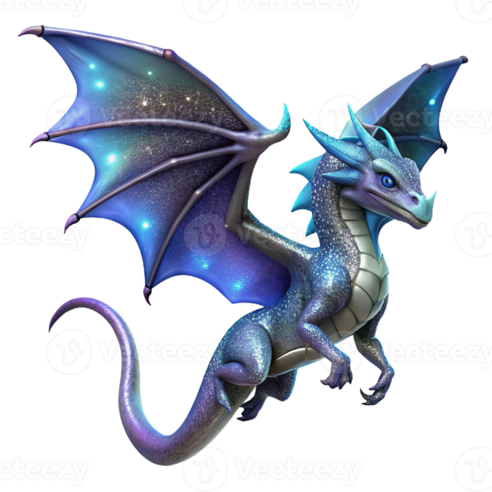 wonderful rustic 3D Render of a Sparkling Blue Dragon 4K png