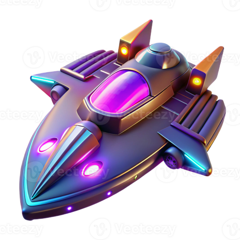 impressive minimalist Neon Spaceship 3D Render authentic png
