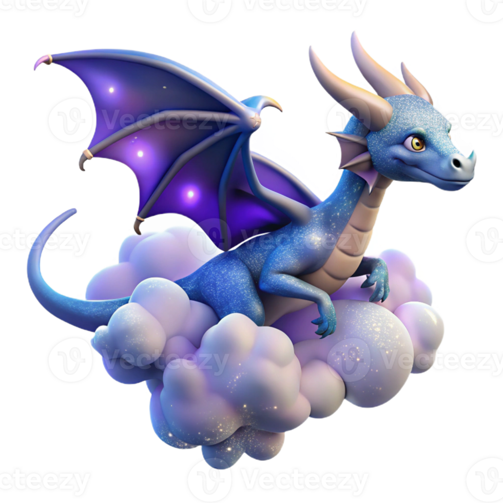 elegant rustic 3D Render of a Blue Dragon on Clouds high quality png