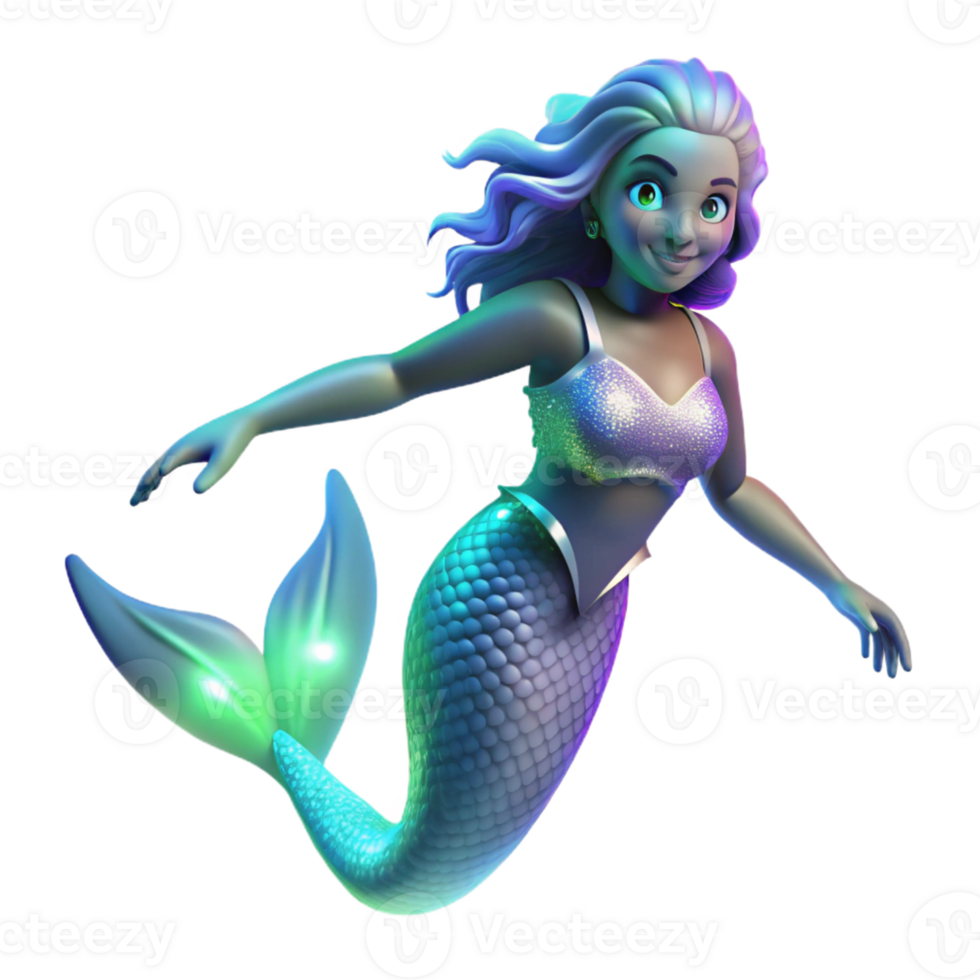 magnificent rustic 3D Mermaid Illustration Sparkling Scales and Flowing Hair exclusive png