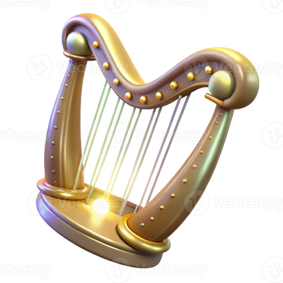 magnificent classic Golden Harp 3D Render authentic png