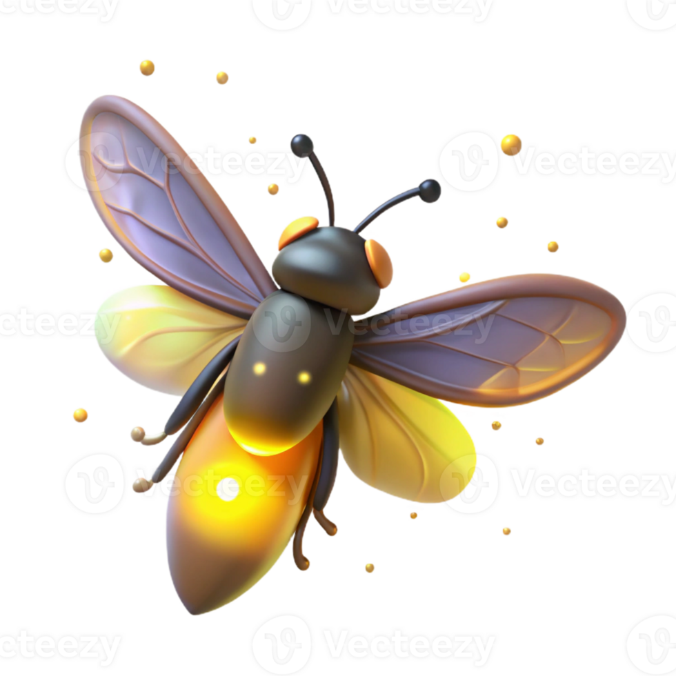 dramatic traditional Glowing Firefly 3D Illustration detailed png
