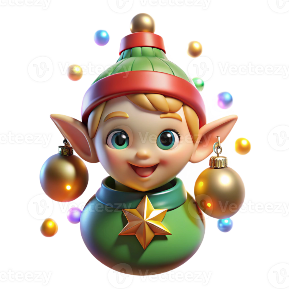 beautiful rustic Smiling Christmas Elf 3D Render original png