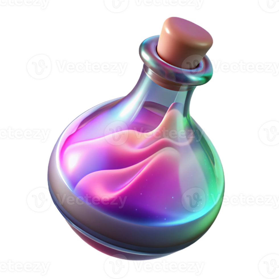 stunning rustic 3D Render Iridescent Potion Bottle high resolution png