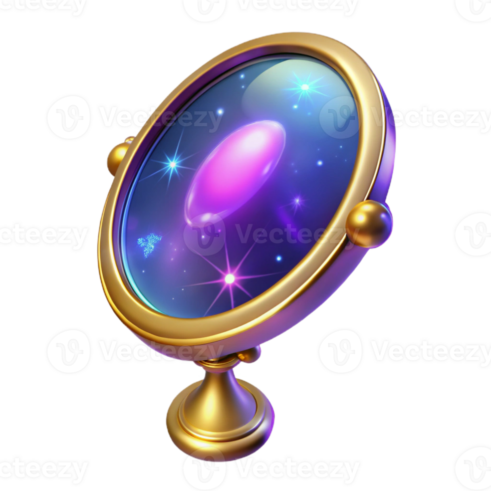 vibrant rustic 3D Golden Cosmic Mirror Illustration 4K png