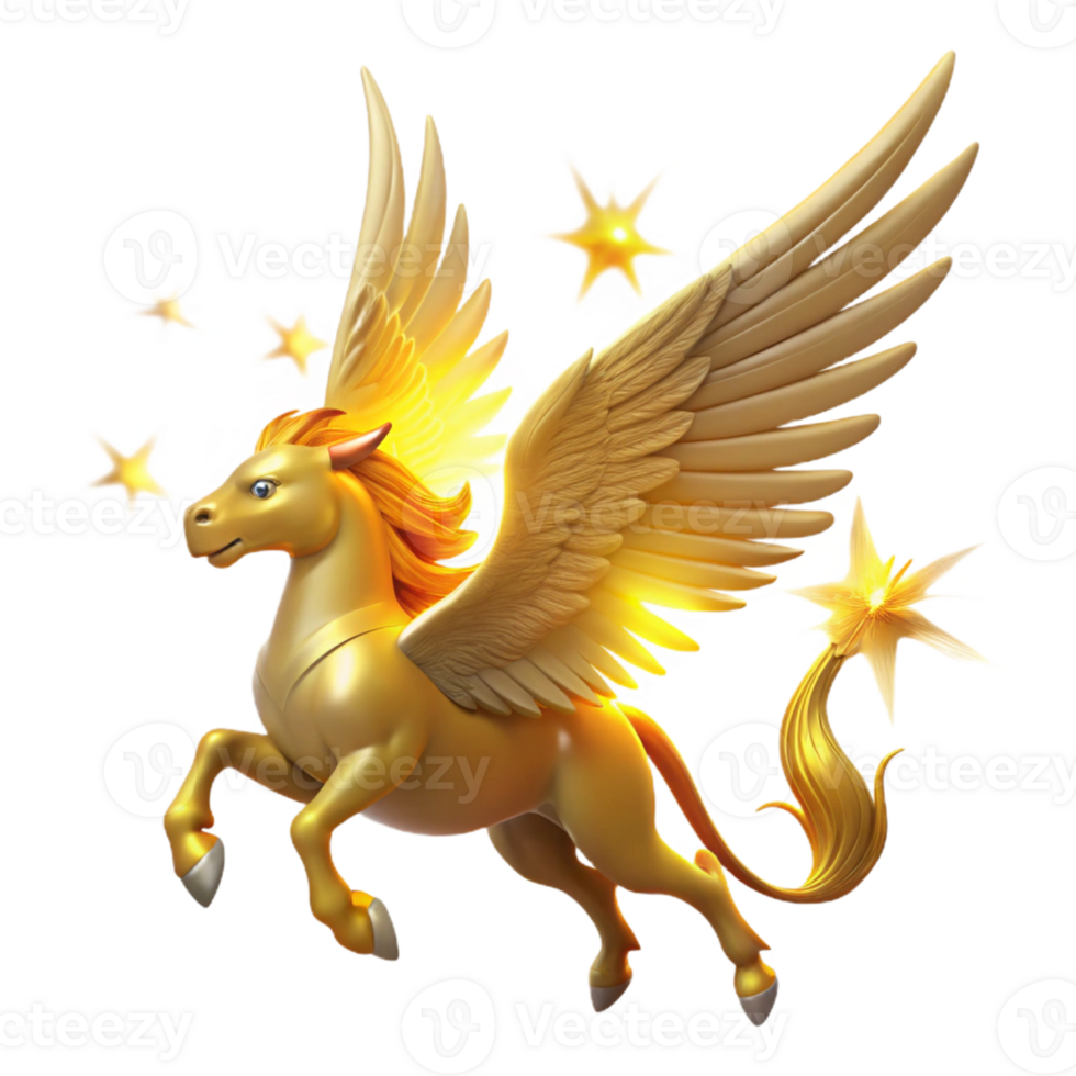 wonderful creative Golden Pegasus 3D Illustration authentic png