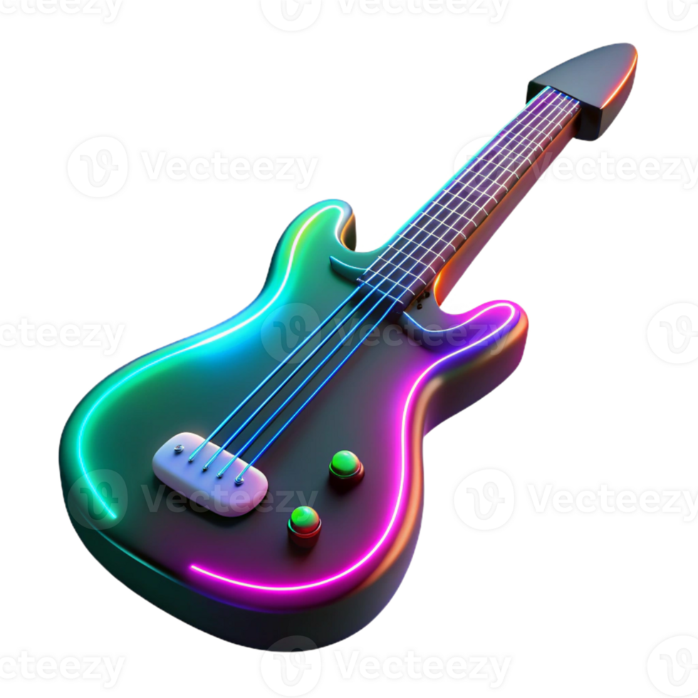 wonderful contemporary Neon Bass Guitar 3D Render genuine png