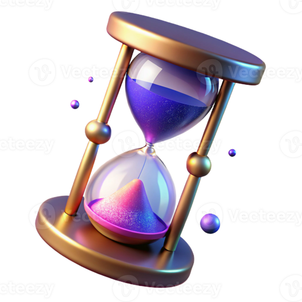 impressive contemporary 3D Hourglass Illustration, Time, Sand, Flow, Golden, Purple, Pink, Abstract, Gradient 4K png