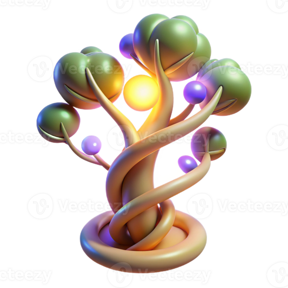 serene abstract 3D Render Abstract Tree, Twisted Branches, Glowing Orb professional png