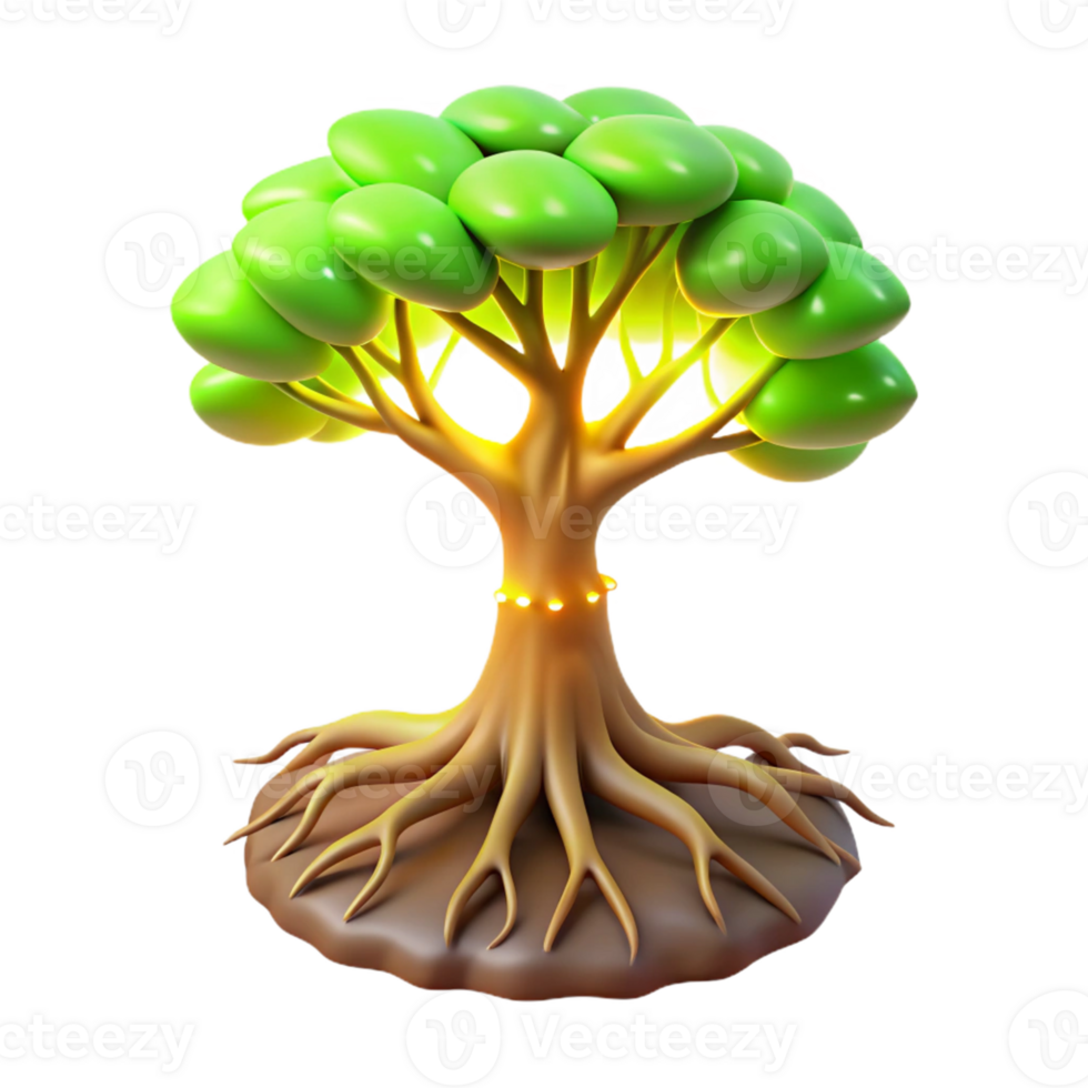 extraordinary minimalist 3D Cartoon Tree Illustration high quality png