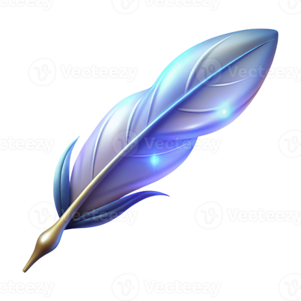elegant minimalist Glowing Feather Quill 3D Illustration detailed png