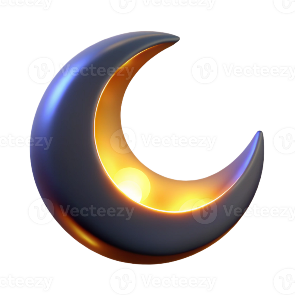 extraordinary traditional Glowing Crescent Moon 3D Render detailed png
