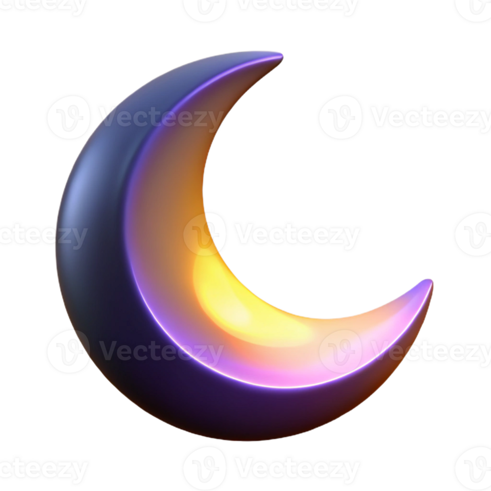 beautiful modern Glowing Crescent Moon 3D Render genuine png