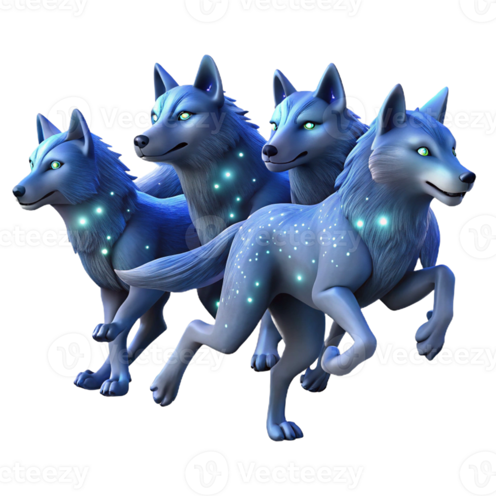 wonderful classic Glowing Wolves 3D Render high resolution png