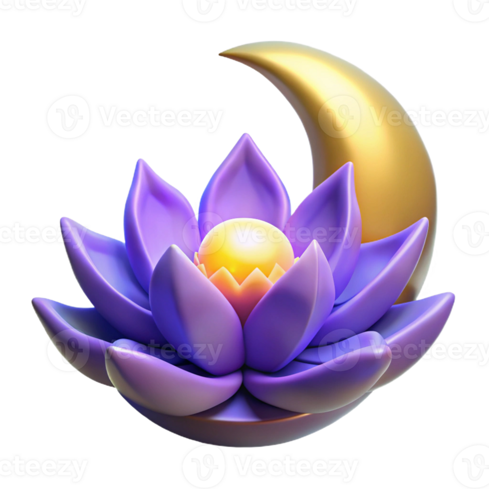 beautiful modern 3D Render Purple Lotus Moon genuine png