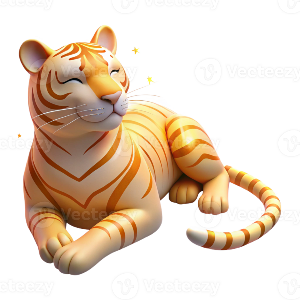 impressive vintage Golden Tiger 3D Illustration authentic png