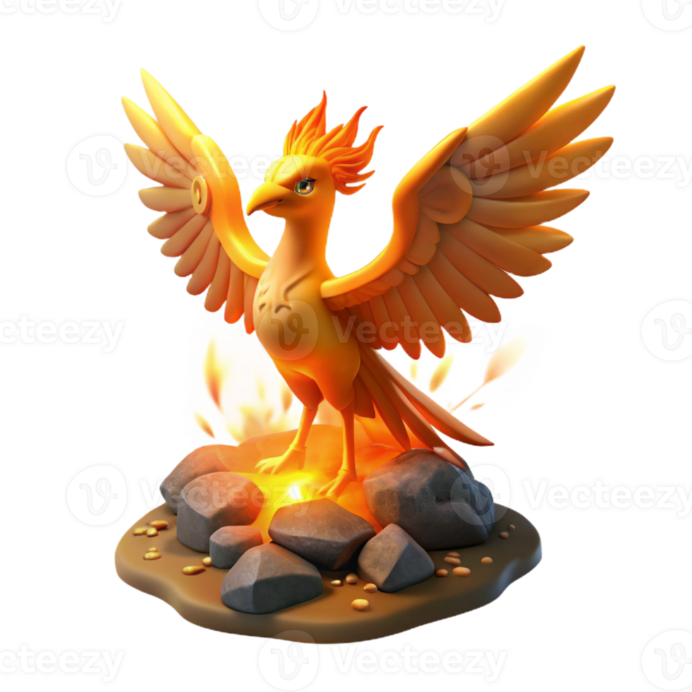 magnificent abstract 3D Render Golden Phoenix Mythical Bird exclusive png