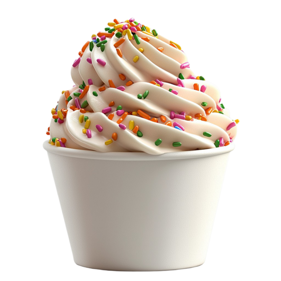 Ice cream cup symbolizing sweet dessert creamy delight and childhood joy png
