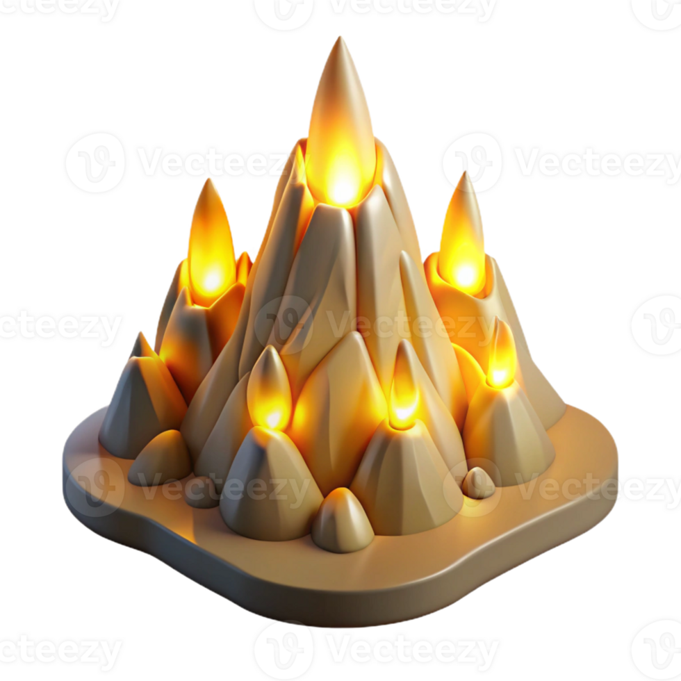vibrant abstract 3D Mountain Peak Illustration with Glowing Flames premium png