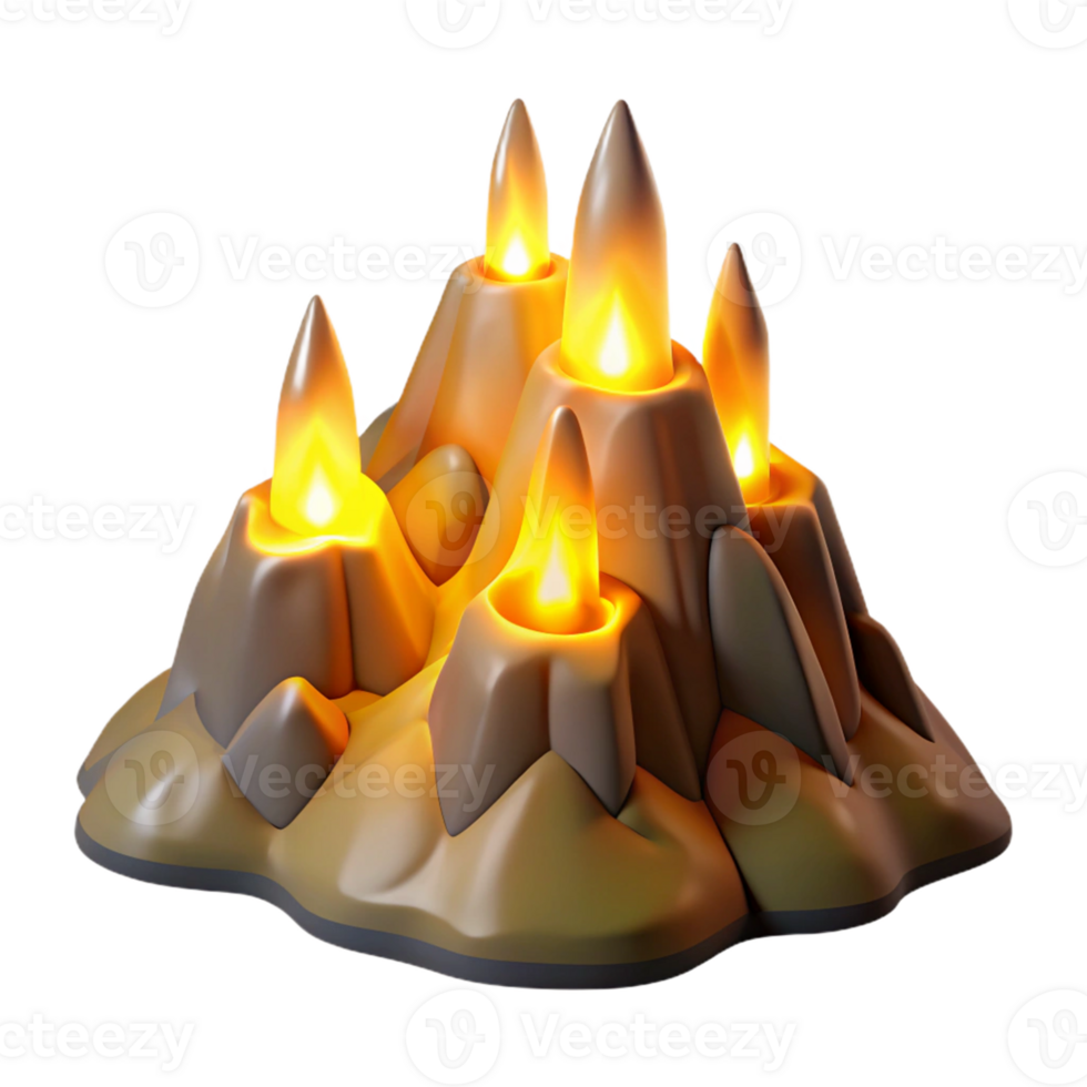 magnificent minimalist 3D Cartoon Mountain Peaks with Flames Illustration genuine png