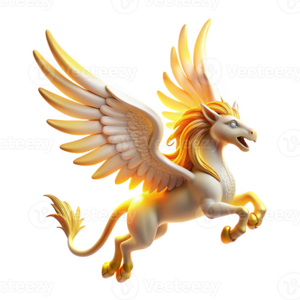 wonderful modern Golden Pegasus 3D Illustration 4K png