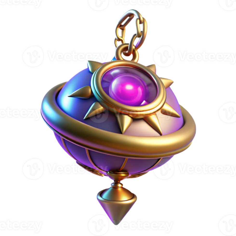 impressive minimalist 3D Render of Ornate Golden Pendant with Purple Gem detailed png