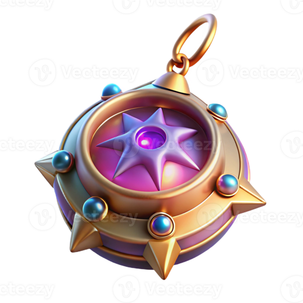 impressive artistic 3D Render Golden Star Compass Charm high quality png