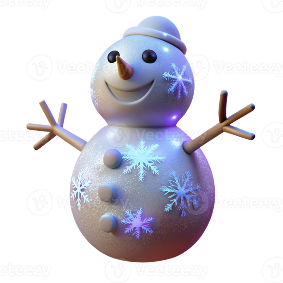 impressive rustic 3D Render of a Cheerful Snowman professional png