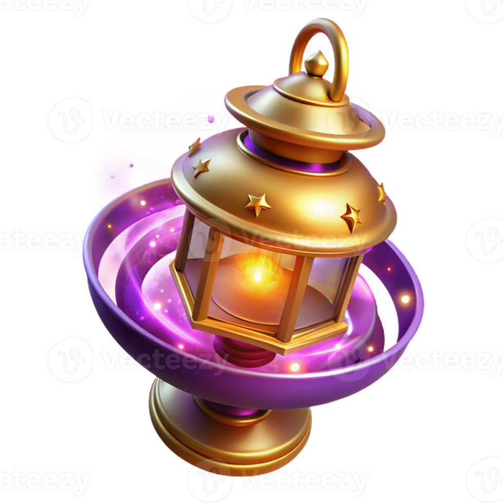 beautiful contemporary Golden Lantern 3D Render premium png