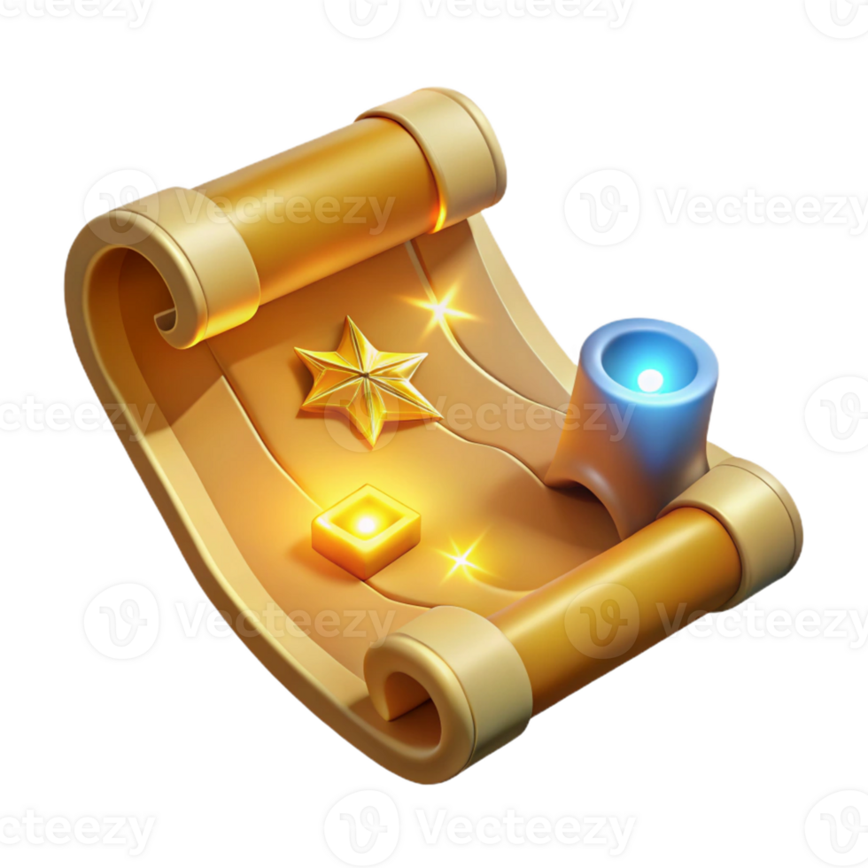 wonderful rustic Golden Scroll 3D Render detailed png