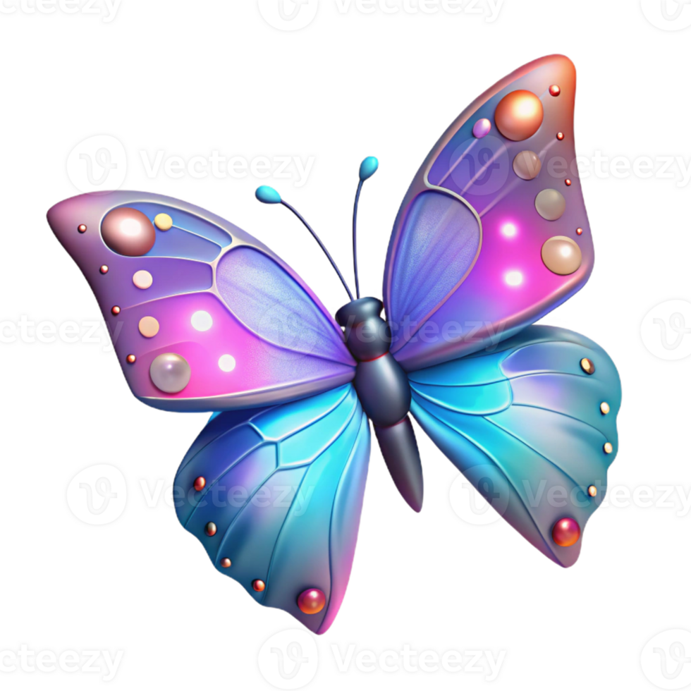 vibrant classic Iridescent 3D Butterfly Illustration authentic png