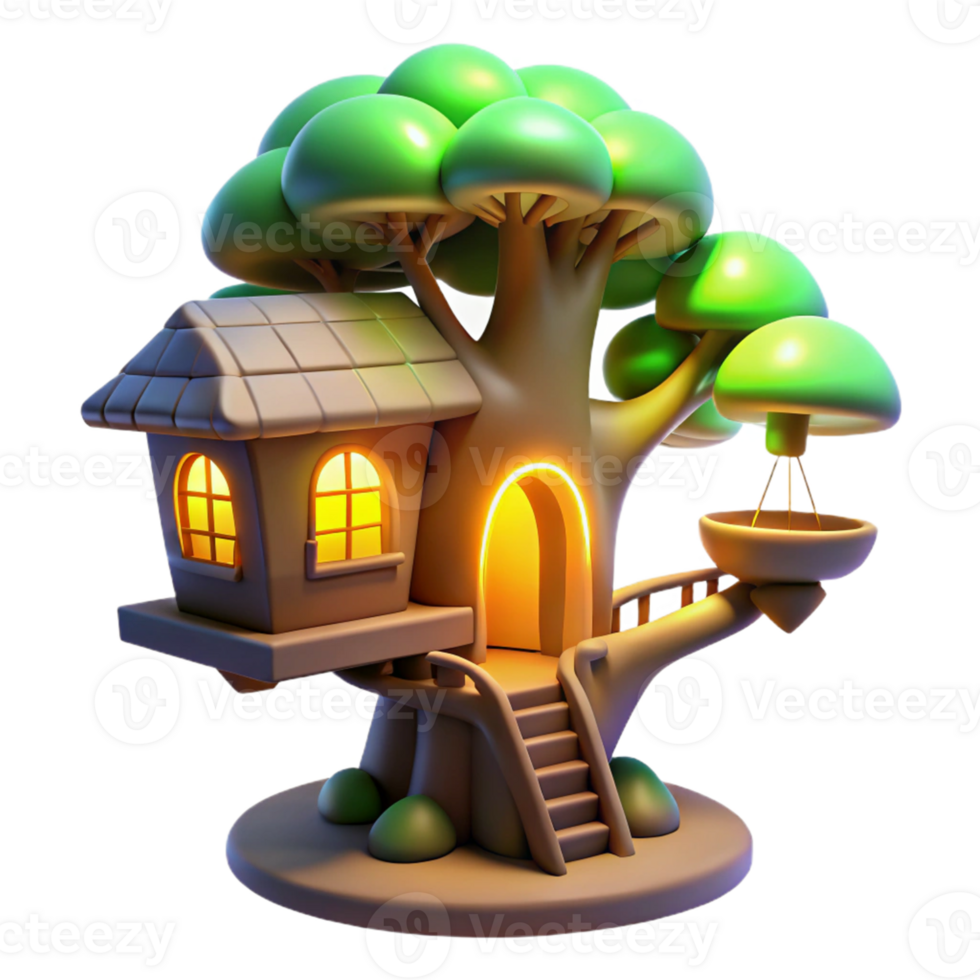 vibrant abstract Enchanted Treehouse 3D Render 4K png